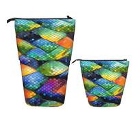 Telescopic Pencil Bag Pen Holder Pop Up Standing Pencil Case Rainbow Fish Scale Cute Pencil Pouch Bag Stand Up Pen Bag Makeup Cosmetics Bag for Adult Office Supplies