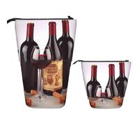 Telescopic Pencil Bag Pen Holder Pop Up Standing Pencil Case Red Wine Cute Pencil Pouch Bag Stand Up Pen Bag Makeup Cosmetics Bag for Adult Office Supplies