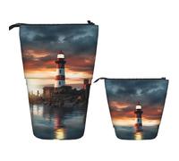 Telescopic Pencil Bag Pen Holder Pop Up Standing Pencil Case Seaside Lighthouse Cute Pencil Pouch Bag Stand Up Pen Bag Makeup Cosmetics Bag for Adult Office Supplies