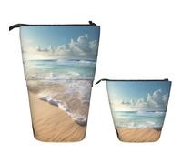 Telescopic Pencil Bag Pen Holder Pop Up Standing Pencil Case Serene Coastal Cute Pencil Pouch Bag Stand Up Pen Bag Makeup Cosmetics Bag for Adult Office Supplies