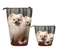 Telescopic Pencil Bag Pen Holder Pop Up Standing Pencil Case Short-haired pomeranian dog Cute Pencil Pouch Bag Stand Up Pen Bag Makeup Cosmetics Bag for Adult Office Supplies