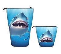 Telescopic Pencil Bag Pen Holder Pop Up Standing Pencil Case Smiling Shark Cute Pencil Pouch Bag Stand Up Pen Bag Makeup Cosmetics Bag for Adult Office Supplies