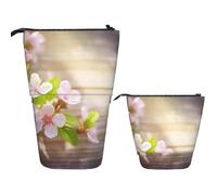 Telescopic Pencil Bag Pen Holder Pop Up Standing Pencil Case Spring and Flower Cute Pencil Pouch Bag Stand Up Pen Bag Makeup Cosmetics Bag for Adult Office Supplies