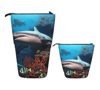 Telescopic Pencil Bag Pen Holder Pop Up Standing Pencil Case Submarine Shark Coral Cute Pencil Pouch Bag Stand Up Pen Bag Makeup Cosmetics Bag for Adult Office Supplies