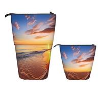 Telescopic Pencil Bag Pen Holder Pop Up Standing Pencil Case Tropical Sunrise on The Beach Cute Pencil Pouch Bag Stand Up Pen Bag Makeup Cosmetics Bag for Adult Office Supplies