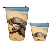 Telescopic Pencil Bag Pen Holder Pop Up Standing Pencil Case Turtles on The Beach Cute Pencil Pouch Bag Stand Up Pen Bag Makeup Cosmetics Bag for Adult Office Supplies