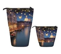 Telescopic Pencil Bag Pen Holder Pop Up Standing Pencil Case Venice at Night Cute Pencil Pouch Bag Stand Up Pen Bag Makeup Cosmetics Bag for Adult Office Supplies
