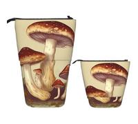 Telescopic Pencil Bag Pen Holder Pop Up Standing Pencil Case Vintage Edible Mushrooms Cute Pencil Pouch Bag Stand Up Pen Bag Makeup Cosmetics Bag for Adult Office Supplies