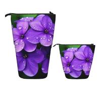 Telescopic Pencil Bag Pen Holder Pop Up Standing Pencil Case Violet Flower Cute Pencil Pouch Bag Stand Up Pen Bag Makeup Cosmetics Bag for Adult Office Supplies