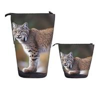 Telescopic Pencil Bag Pen Holder Pop Up Standing Pencil Case Wild bobcat Cute Pencil Pouch Bag Stand Up Pen Bag Makeup Cosmetics Bag for Adult Office Supplies