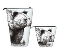 Telescopic Pencil Bag Pen Holder Pop Up Standing Pencil Case Wildlife Hand Drawn Bear Animal Cute Pencil Pouch Bag Stand Up Pen Bag Makeup Cosmetics Bag for Adult Office Supplies