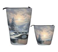 Telescopic Pencil Bag Pen Holder Pop Up Standing Pencil Case Winter Snow Scene Cute Pencil Pouch Bag Stand Up Pen Bag Makeup Cosmetics Bag for Adult Office Supplies