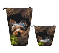 Telescopic Pencil Bag Pen Holder Pop Up Stationery Case A little Yorkshire terrier Standing Pencil Case Cute Pencil Pouch Bag Stand Up Pen Bag Makeup Cosmetics Bag for Adult Office Supplies