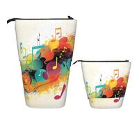 Telescopic Pencil Bag Pen Holder Pop Up Stationery Case Abstract Music Themed Standing Pencil Case Cute Pencil Pouch Bag Stand Up Pen Bag Makeup Cosmetics Bag for Adult Office Supplies
