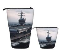 Telescopic Pencil Bag Pen Holder Pop Up Stationery Case Aircraft Carrier Standing Pencil Case Cute Pencil Pouch Bag Stand Up Pen Bag Makeup Cosmetics Bag for Adult Office Supplies