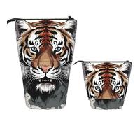 Telescopic Pencil Bag Pen Holder Pop Up Stationery Case Black and white doodle tiger Standing Pencil Case Cute Pencil Pouch Bag Stand Up Pen Bag Makeup Cosmetics Bag for Adult Office Supplies