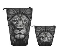 Telescopic Pencil Bag Pen Holder Pop Up Stationery Case Black and white lion head Standing Pencil Case Cute Pencil Pouch Bag Stand Up Pen Bag Makeup Cosmetics Bag for Adult Office Supplies