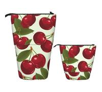 Telescopic Pencil Bag Pen Holder Pop Up Stationery Case Cherry fruit Standing Pencil Case Cute Pencil Pouch Bag Stand Up Pen Bag Makeup Cosmetics Bag for Adult Office Supplies