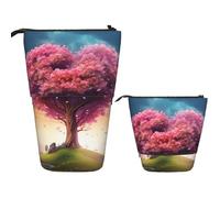 Telescopic Pencil Bag Pen Holder Pop Up Stationery Case Colorful Heart Tree Standing Pencil Case Cute Pencil Pouch Bag Stand Up Pen Bag Makeup Cosmetics Bag for Adult Office Supplies