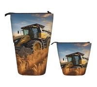 Telescopic Pencil Bag Pen Holder Pop Up Stationery Case Farm Tractor Harvest Standing Pencil Case Cute Pencil Pouch Bag Stand Up Pen Bag Makeup Cosmetics Bag for Adult Office Supplies