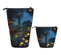 Telescopic Pencil Bag Pen Holder Pop Up Stationery Case Fireflies Standing Pencil Case Cute Pencil Pouch Bag Stand Up Pen Bag Makeup Cosmetics Bag for Adult Office Supplies