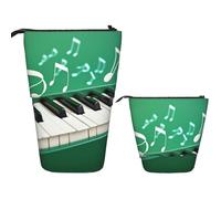Telescopic Pencil Bag Pen Holder Pop Up Stationery Case Green and White Piano Keys Standing Pencil Case Cute Pencil Pouch Bag Stand Up Pen Bag Makeup Cosmetics Bag for Adult Office Supplies