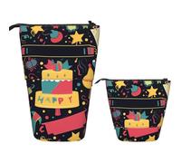 Telescopic Pencil Bag Pen Holder Pop Up Stationery Case Happy birthday images Standing Pencil Case Cute Pencil Pouch Bag Stand Up Pen Bag Makeup Cosmetics Bag for Adult Office Supplies