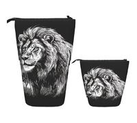 Telescopic Pencil Bag Pen Holder Pop Up Stationery Case Lion black and white illustration Standing Pencil Case Cute Pencil Pouch Bag Stand Up Pen Bag Makeup Cosmetics Bag for Adult Office Supplies