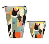 Telescopic Pencil Bag Pen Holder Pop Up Stationery Case Mid-Century Modern Art Cat Standing Pencil Case Cute Pencil Pouch Bag Stand Up Pen Bag Makeup Cosmetics Bag for Adult Office Supplies