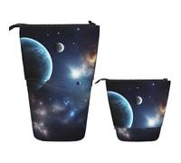 Telescopic Pencil Bag Pen Holder Pop Up Stationery Case Moon Stars and Planets Standing Pencil Case Cute Pencil Pouch Bag Stand Up Pen Bag Makeup Cosmetics Bag for Adult Office Supplies