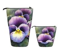 Telescopic Pencil Bag Pen Holder Pop Up Stationery Case Pansy Perfection Standing Pencil Case Cute Pencil Pouch Bag Stand Up Pen Bag Makeup Cosmetics Bag for Adult Office Supplies