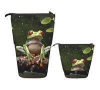 Telescopic Pencil Bag Pen Holder Pop Up Stationery Case Peace Tree Frog Standing Pencil Case Cute Pencil Pouch Bag Stand Up Pen Bag Makeup Cosmetics Bag for Adult Office Supplies