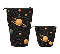 Telescopic Pencil Bag Pen Holder Pop Up Stationery Case Retro Astronomical Pattern Standing Pencil Case Cute Pencil Pouch Bag Stand Up Pen Bag Makeup Cosmetics Bag for Adult Office Supplies