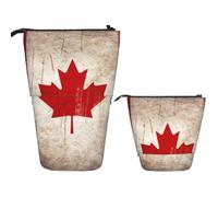 Telescopic Pencil Bag Pen Holder Pop Up Stationery Case Retro Canada Flag Standing Pencil Case Cute Pencil Pouch Bag Stand Up Pen Bag Makeup Cosmetics Bag for Adult Office Supplies