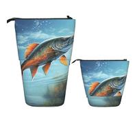 Telescopic Pencil Bag Pen Holder Pop Up Stationery Case Safflower Flying Fish Standing Pencil Case Cute Pencil Pouch Bag Stand Up Pen Bag Makeup Cosmetics Bag for Adult Office Supplies