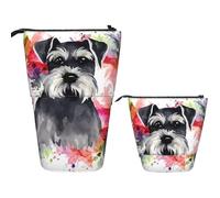 Telescopic Pencil Bag Pen Holder Pop Up Stationery Case Schnauzer Standing Pencil Case Cute Pencil Pouch Bag Stand Up Pen Bag Makeup Cosmetics Bag for Adult Office Supplies