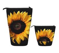 Telescopic Pencil Bag Pen Holder Pop Up Stationery Case Sunflower on Black Background Standing Pencil Case Cute Pencil Pouch Bag Stand Up Pen Bag Makeup Cosmetics Bag for Adult Office Supplies