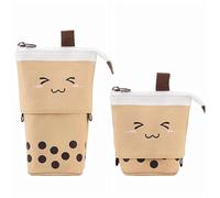 Telescopic Pencil Bag Pen Holder Stationery Case, Cute Pencil Case Stand-up Retractable Transformer Bag Colorful Organizer,Large Capacity Stand up Pen Bag for Teen Girls Women Men (Brown)