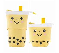Telescopic Pencil Bag Pen Holder Stationery Case, Cute Pencil Case Stand-up Retractable Transformer Bag Colorful Organizer,Large Capacity Stand up Pen Bag for Teen Girls Women Men (Yellow)