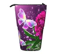 Telescopic Pencil Case Beautiful Purple Butterfly Floral Stationery Pencil Bag Makeup Pouch Portable Office Stationery Bag for Teens Girls Adults