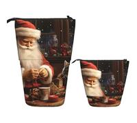 Telescopic Pencil Case Christmas Santa Claus Sewing Tree Cat Standing Pen Holder Pop Up Pencil Pouch Cute Stand up Cosmetics Bag Travel Makeup Bag Portable Toiletry Bag for Women Men Office Supplies