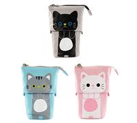 Telescopic Pencil Case Cute Cat Stand Up Pen Pouch Holder Multifunctional Cosmetics Bag 3PCS Standing Pencil Case, Telescopic Pen Holder, Makeup Pouch, Multifunctional Cosmetics Bag