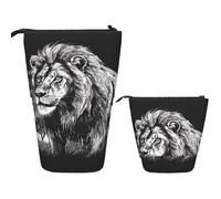 Telescopic Pencil Case Lion black and white illustration Standing Pen Holder Pop Up Pencil Pouch Cute Stand up Cosmetics Bag Travel Makeup Bag Portable Toiletry Bag for Women Men Office Supplies