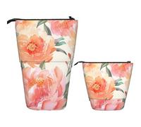 Telescopic Pencil Case Peach Peony Print Pencil Case Standing Pencil Case for Office Stationery Case Pop up Pencil Holder Retractable Pencil Pouch Pencil Bag for Work