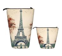 Telescopic Pencil Case Pop Up Pencil Bag Cute Telescopic Pen Holder Paris City Tree Eiffel Tower Art Standing Pencil Pouch