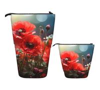 Telescopic Pencil Case Pop Up Pencil Bag Cute Telescopic Pen Holder Red flowers Standing Pencil Pouch
