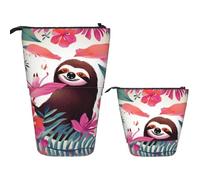 Telescopic Pencil Case Pop Up Pencil Bag Cute Telescopic Pen Holder Sloth in Pink Tropical Jungle Standing Pencil Pouch