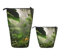 Telescopic Pencil Case Pop Up Pencil Bag Cute Telescopic Pen Holder Tropical Rainforest Jungle Scene Standing Pencil Pouch
