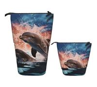 Telescopic Pencil Case Pop Up Pencil Bag Cute Telescopic Pen Holder Two Dolphins Standing Pencil Pouch