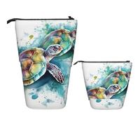 Telescopic Pencil Case Pop Up Pencil Bag Cute Telescopic Pen Holder Two Turtles Watercolor Splash Standing Pencil Pouch